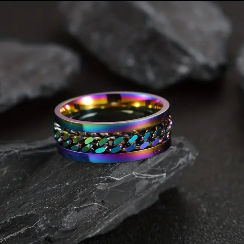 NWT Men's Stainless Steel Chain Spinner Ring